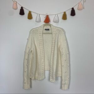 Wooden Ships Pom Pom Sleeve Open Front Cream Cardigan Size Medium